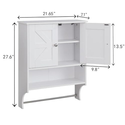 Gecheer Over-the-Toilet Storage Cabinet with 2 Doors and Adjustable Shelves, Farmhouse Style White Bathroom Cabinet, 21.65 x 7.1 x 27.6 Inches
