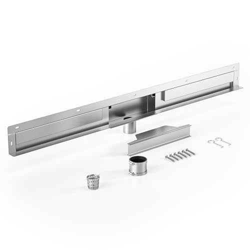 Linear Wall Drain 42’’, CUPC Certified | 304 Stainless Steel Side Drain w/ Tiled Grate & Hair Strainer, Brushed Tiled Shower Drain for Bathroom - size: 42"