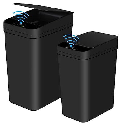 Anborry Bathroom Automatic Trash Can 2 Pack 2.2 Gal & 4 Gal Touchless Motion Sensor Small Garbage Can with Lid Smart Electric Narrow Garbage Bin for Bedroom Office Kitchen (Black) - color: 2 Pack 2.2 Gallon & 4 Gallon Black