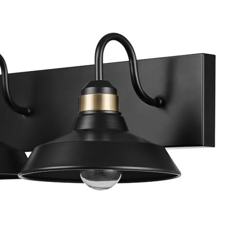 Globe Electric 63000199 24" 3-Light Vanity Light, Matte Black, Brass Accents, Exposed Bulb, Bathroom/Makeup Mirror, Wall Light - color: Cabernet