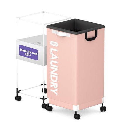 Caroeas Next-Gen 105L Matel Frame Laundry Basket with wheels, Heavy Duty Tall Rolling Laundry Hamper with Removable Wash Bag, Collapsible Freestanding Clothes Hamper For Laundry Room (105L,Pink,1Pack) - color: Pink
