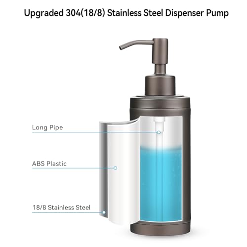 Countertop Hand Soap Dispenser, Refillable Stainless Steel Soap Pump Bottle for Bathroom & Kitchen, Free Standing - 300ml, Bronze - color: Bronze