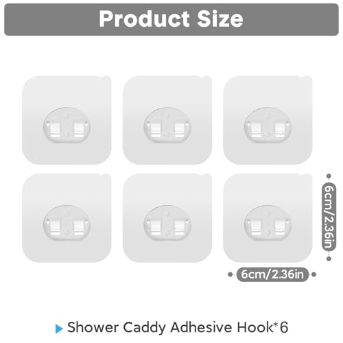 6 Pack Shower Caddy Adhesive Replacement, Bathroom Adhesive Hooks | No Drilling, Waterproof, Strong Transparent Hook for Shower Caddy Shelves and Kitchen Racks (Single*6pcs) - color: 6 Single