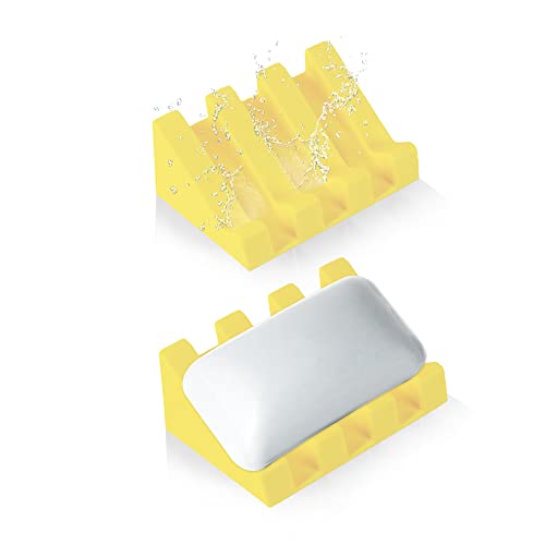 Self Draining Silicone Soap Dish Holder Waterfall Tray, 2 Pack Yellow - color: Yellow, size: 2