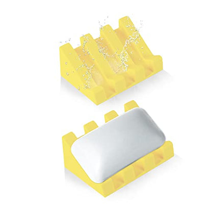 Self Draining Silicone Soap Dish Holder Waterfall Tray, 2 Pack Yellow - color: Yellow, size: 2