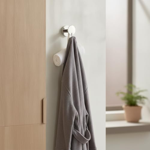 Wall Hook Stainless Steel Adhesive Mount for Bathroom Tile and Glass, Drill-Free Holder for Wet Towels and Robes (1 Piece) - size: 2.05 x 2.28 x 2.13 in