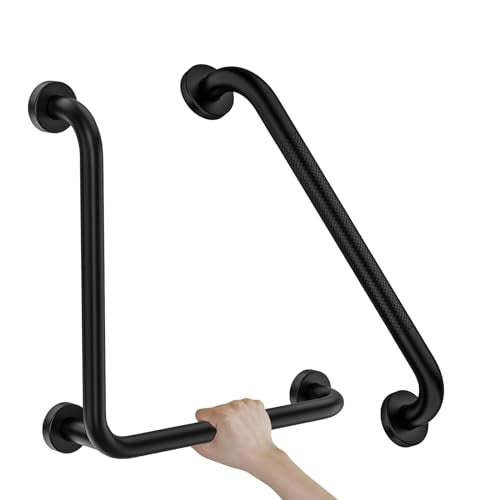 Black Angled Grab Bar 16x16 Inch, L-Shaped Grab Bar for Bathtub and Shower | 1.25" Diameter, Stainless Steel Safety Grab Rail, Bathroom Handrail 90 Degree, Handicap Support Bars for Toilet, Wall Mounted - color: Black, size: 16x16 inch