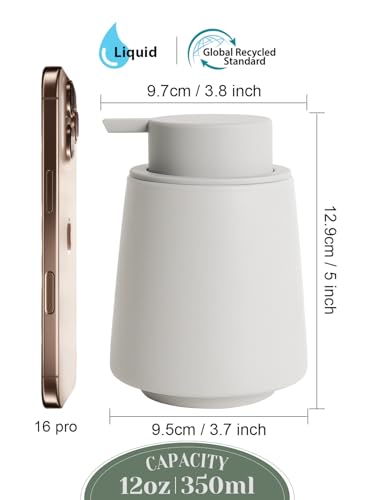 INGOFIN Ceramic Soap Dispenser -14 oz Bathroom Hand Soap Dispenser Liquid Dispenser with Pump Refillable Modern Lotion Dish Dispenser for Kitchen Matte Grey - color: Grey-liquid