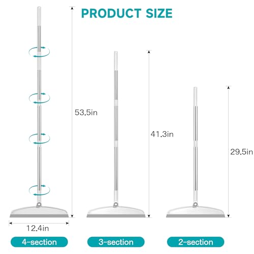 NACENA Silicone Floor Squeegee, 54-in Adjustable Long Handle Multifunction Silicone Broom, Sweep and Scrape 2 in 1 Household Cleaning Broom for Floor, Deck, Bathroom, Kitchen, Pet Hair, Glass, White - color: White
