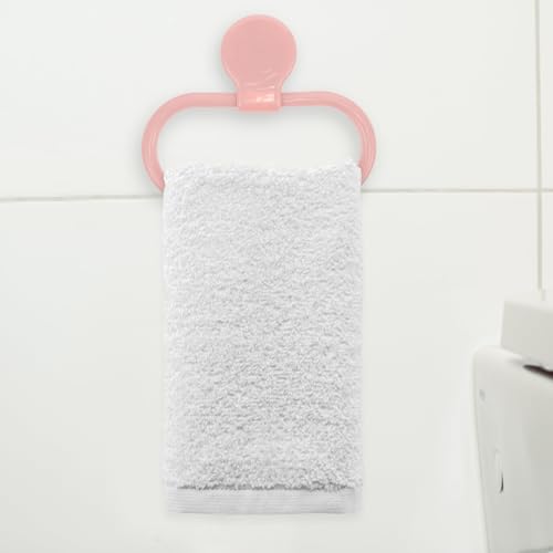GALPADA Self-Adhesive No Drilling Towel Holder Ring for Bathroom Kitchen Abs Wall-Mounted Hand Towel Rack Easy Peel and Stick Installation Pink Design and More