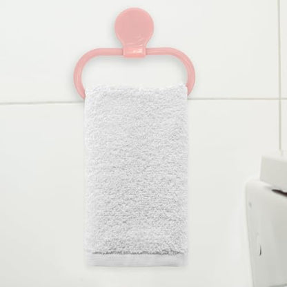 GALPADA Self-Adhesive No Drilling Towel Holder Ring for Bathroom Kitchen Abs Wall-Mounted Hand Towel Rack Easy Peel and Stick Installation Pink Design and More