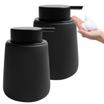 Soap Foaming Dispenser Ceramic with Easy-to-Press Pump Hand Foam Dispenser for Shampoo Bathroom Kitchen 12 oz 2pcs - color: Foam-brownblack