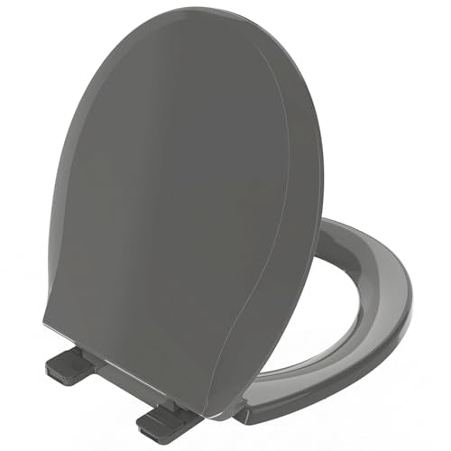 Huttdmel Round Toilet Seat 16.5 inch Soft Close, Toilet Lid Round PP Material Safe & Easy Clean & Quick Installation, Sturdy Accessories Never Loosen, 2 Years Support, Grey - color: Gray, size: Round 16.5inch & Classic