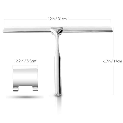 Shower Squeegees Stainless Steel with Self Adhesive Hook Window Squeegees for Shower Doors Bathroom Mirror Wiper, Window Glass Cleaning - size: 12 Inches