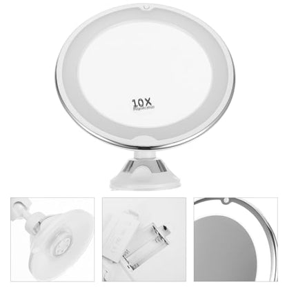 INOOMP 10x Lighted Rotating Makeup Mirror with Suction Cup, 360-degree LED Magnifying Cosmetic Mirror for Home Vanity and Travel Use
