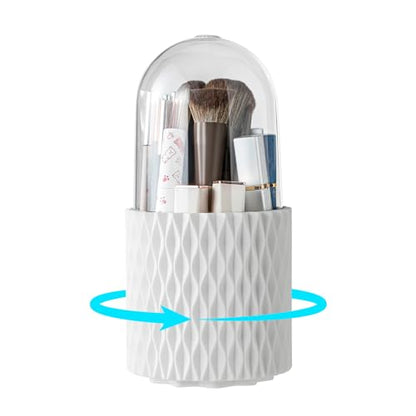 Makeup Brush Holder with Lid, 360° Rotating Dustproof Cover | Dustproof clear cover keeps brushes clean — 5 slots, spinning countertop caddy for vanity, bathroom & dorm - style: Simple