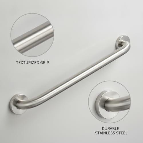 Stainless Steel Bathroom Grab Bar, Silver Textured Grip Handrail for Shower and Bathtub, Durable Wall Mount Rail - size: 12.99 x 0.98 x 2.95 in