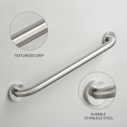 Stainless Steel Bathroom Grab Bar, Silver Textured Grip Handrail for Shower and Bathtub, Durable Wall Mount Rail - size: 12.99 x 0.98 x 2.95 in
