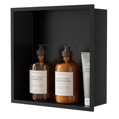 Shower Niche 12" x 12",Matte Black Stainless Steel Shower Niche | No Tile Needed Over Mount, Built-in Bathroom Storage Shelf, Single Tier, Rustproof Stainless Steel, Easy Install - color: Black, size: 12" x 12"