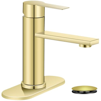 Bathroom Faucet Single Hole Single Handle Vanity Faucet | Modern Brushed Gold Bathroom Faucet with Pop-Up Drain, Suitable for 1 Hole or 3 Hole Sink, Suitable for RV Etc Bathroom - color: Brushed Gold