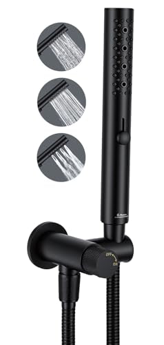 G-Promise All Metal 3-Function Handheld Shower Wand | All Metal, Built to Last, Easy Install, with On/Off Switch Holder, Extra Long Hose, Modern Upgrade - color: Matte Black, style: Round
