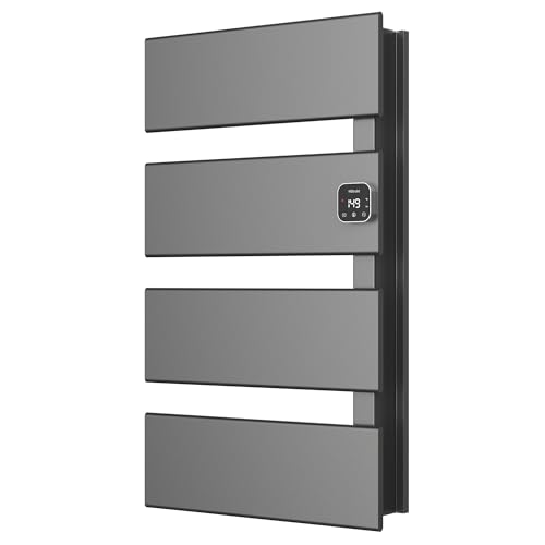 L Series Electric Towel Warmer for Bathroom, 4 Panel, Gun Gray | Thermo Control and Timer, Fast Heat in 3 Mins, Dry Towels in 4 hrs, Memory Function, Work with Smart Plug, Right-Wiring - color: Gun Gray, size: 4 Panel