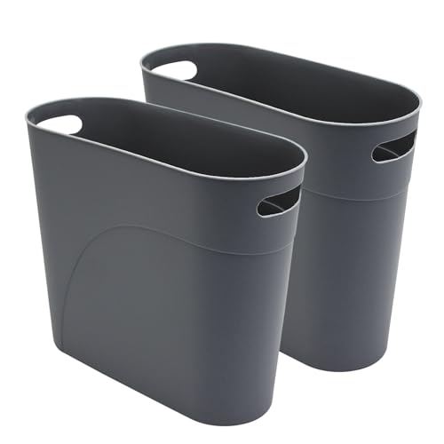 2 Pack 3.2 Gallon Plastic Trash Cans for Bathroom, Small Waste Bins with Handles, Compact Garbage Containers for Narrow Spaces, Recycle Wastebaskets for Office, Kitchen, Bedroom, Living Room (gray) - color: gray