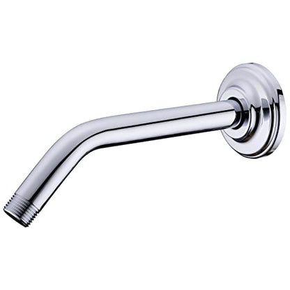 9 Inch Chrome Shower Arm and Flange Stainless Steel Angled Pipe | Wall Mounted Head Extension with Polished Finish, Gooseneck Curved Shower Neck - color: Chrome, style: 9 inch