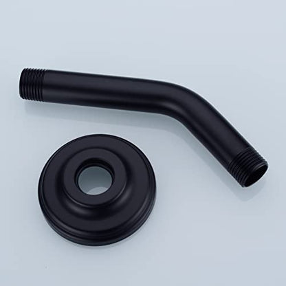 6 Inch Angled Matte Black Shower Arm and Flange Curved Head Pipe | Stainless Steel Wall Mounted, Bathroom Gooseneck Extension Shower Neck - color: Black, style: 6 inch