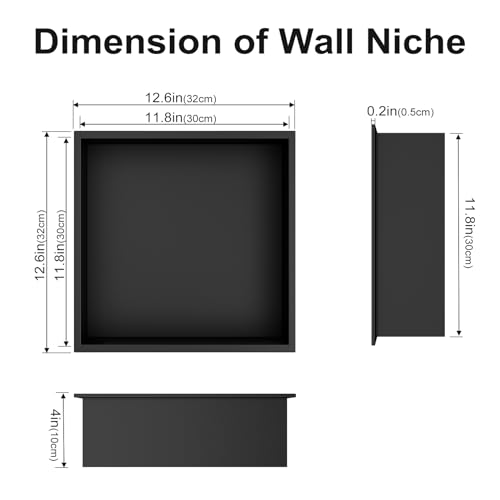 Achelous Stainless Steel Insert Shower Niche 12" X 12" NO Tile Needed, Bathroom Wall Niche Recessed Shower Shelf Organizer, Wall-Inserted Niche Recessed Shower Caddy, Matte Black - color: Matte Black, size: 12" X 12"