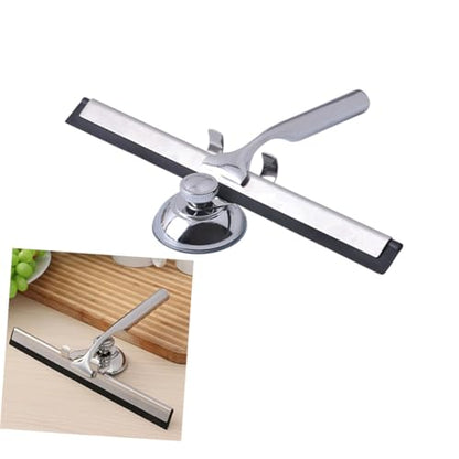 Stainless Steel Glass Squeegee with Zinc Alloy Holder and Flexible Rubber Blade Wall-Mounted Suction Cup Installation Multi-Purpose Window Wiper for Bathroom Car Kitchen and