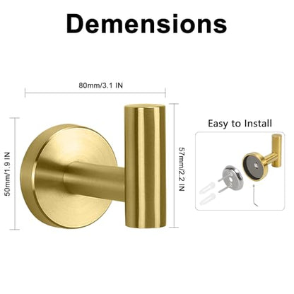 NearMoon Bath Towel Hooks- SUS 304 Stainless Steel Robe Hook Holder, Heavy Duty Coat Hook for Bathroom Livingroom Hotel Kitchen Garage, Wall Mounted (Brushed Gold, 4 Pack) - color: Brushed Gold, size: 4 Pack