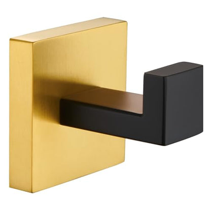 Angle Simple Towel Hook Black & Gold, Bathroom Square Robe Coat Hook | SUS304 Stainless Steel, Kitchen Hand Towel Holder, Shower Bathrobe Hanger, Screw Mount - color: Black & Gold, size: 1 Pack
