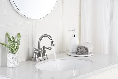 Brushed Nickel 4 Inch Centerset Bathroom Faucet 3 Hole with Pop up Drain | Derengge High Arc Classic 2-Handle Bathroom Sink Faucet, Vanity Lavatory Faucet with 360° Swivel Spout，F-4501-BN - color: Brushed Nickel