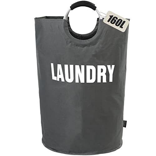 DOKEHOM 160L XX-Large Laundry Basket (7 Colors), Collapsible Laundry Bag, Foldable Laundry Hamper, Folding Washing Bin (Dark Grey, XXL) | Freestanding tall washing bin & foldable laundry bag. Extra large clothes storage basket with durable sturdy handles
