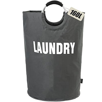 DOKEHOM 160L XX-Large Laundry Basket (7 Colors), Collapsible Laundry Bag, Foldable Laundry Hamper, Folding Washing Bin (Dark Grey, XXL) | Freestanding tall washing bin & foldable laundry bag. Extra large clothes storage basket with durable sturdy handles