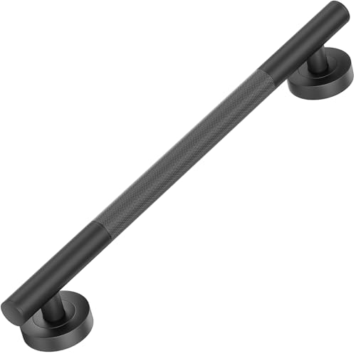 Lava Odoro Black Shower Grab Bars, 18" Stainless Steel Bathroom Safety Grab Bar, Upgrade Anti-Slip Knurling Shower Grab for Bathtub, Shower Handle for Elderly and Handicap, ADA Compliant, Matte Black - color: Matte Black, size: 18 Inch