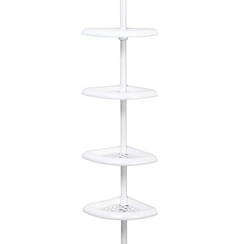 Zenna Home Tension Pole Shower Caddy, 4 Shelves, Adjustable, 60 to 97 Inch, White - style: 4 Shelves