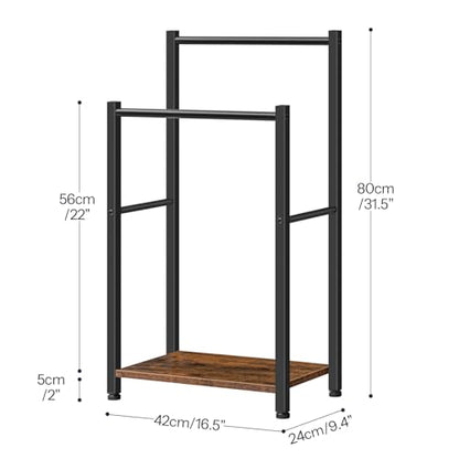 HOOBRO Free Standing Towel Rack for Bathroom, 2 Tier Blanket Rack, 16.5" L x 9.4" W x 31.5" H, Blanket Holder, Drying and Display Rack with Shelf, Rustic Brown and Black BF02LB01 - color: Rustic Brown + Black, size: 16.5"L x 9.4"W x 31.5"H