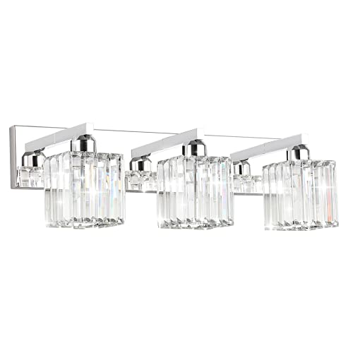 Aipsun Vanity Light Fixtures Crystal Bathroom Lighting Fixtures Chrome Vanity Light for Bathroom (Exclude Bulb) - color: Chrome, size: 23 inch