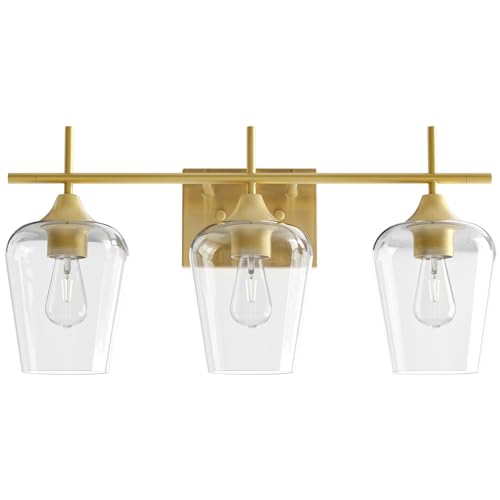 VONLUCE 3 Light Bathroom Vanity Light Fixture,Brushed Gold | Wine Glass Shades, E26 Sockets, Easy to install, Vanity Lights for Bathroom Bedroom Hallway Living Room - color: Gold, size: 3-Light