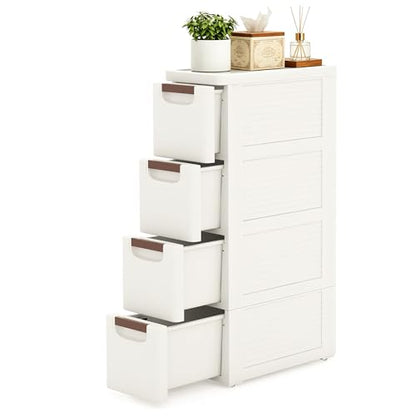 4 Drawers Narrow Bathroom Storage Cabinet, Slim Storage Cabinet, Plastic Slim Storage Cart Drawers for Small Spaces, Laundry, Office, Home, White - size: 4 Tiers