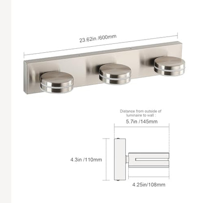 3-Light Bathroom Vanity Light, Brushed Nickel Bathroom Light Fixtures Over Mirror, LED Vanity Lights with 360°Rotating Lamp Head(24in) - color: Nickel-Dimmable