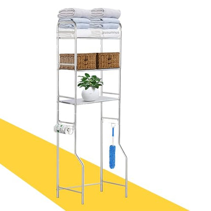 susunnus Over The Toilet Storage 3 Tier,Stainless Steel,for Toilet,Bathroom | Freestanding Space Saver,Rust Proof,with Anti-slip Feet,Paper Rolling and Towel hooks,Bathroom Shelf Over Toilet,Laundry Rack - size: X-size