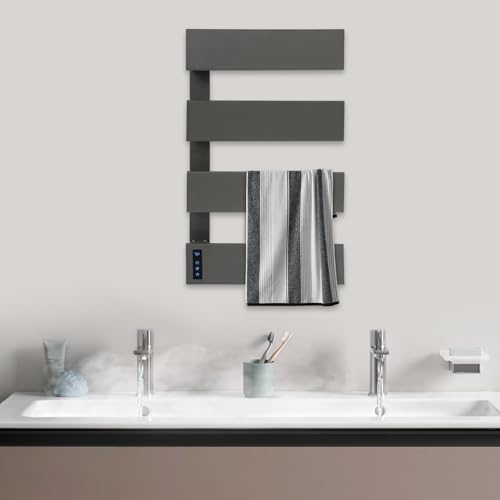 Electric Towel Warmer, Electric Towel Warmer Heater - Wall Mounted 4-Tier Heated Towel Rack with LED Screen, Bath Towel Dryer for Bathroom, 17.72 x 29.53 Inch (Gun Grey) - color: Gun Grey