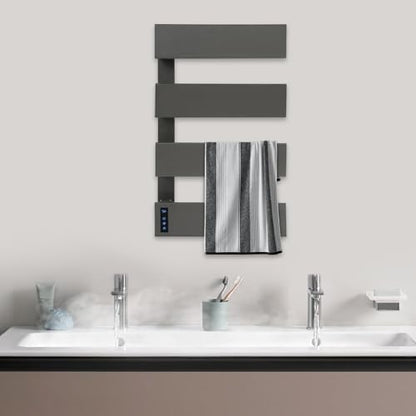 Electric Towel Warmer, Electric Towel Warmer Heater - Wall Mounted 4-Tier Heated Towel Rack with LED Screen, Bath Towel Dryer for Bathroom, 17.72 x 29.53 Inch (Gun Grey) - color: Gun Grey
