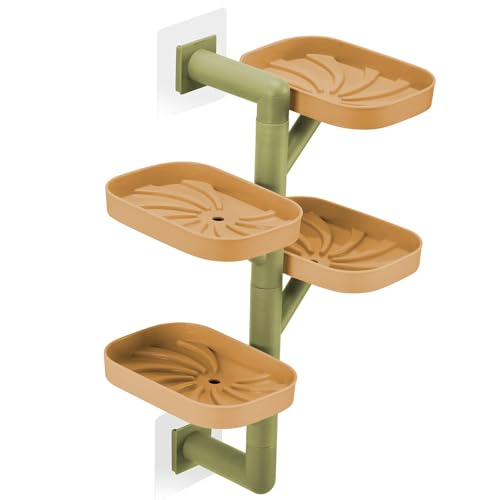Soap Holder Four Layer Wall Mounted NO-Drilling Rotatable Self-draining Removable Soap Dish for Shower Bathroom Tray,Self Draining Sponge Holder,Razor Holder (Yellow/Green) - color: Yellow/Green