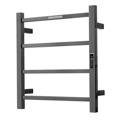 Electric Heated Towel Warmer - Wall Mounted Bathroom Towel Rack, Plug-in Design & Brushed Stainless Steel Finish Gunmetal with Timer & Temperature Control 4 Bar - color: Square Gunmetal With Timer, size: 4 Bar