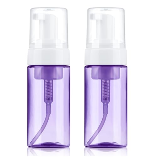 Foam Pump Bottle 4oz 2 Pack Small Plastic Refillable Foaming Bottles | Empty Leak Proof Foaming Soap Dispenser for Shampoo, Hand Soap, Body Wash, Face Wash (120ml) - color: Purple