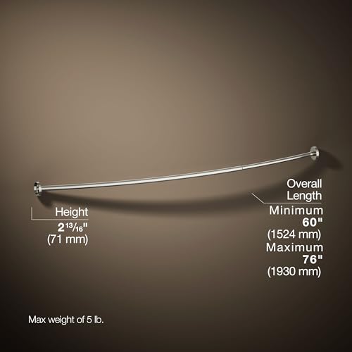 KOHLER K-9351-SN Expanse Curved Shower Rod, Contemporary Design, Adjustable Fit 60-76", Vibrant Polished Nickel - color: Vibrant Polished Nickel